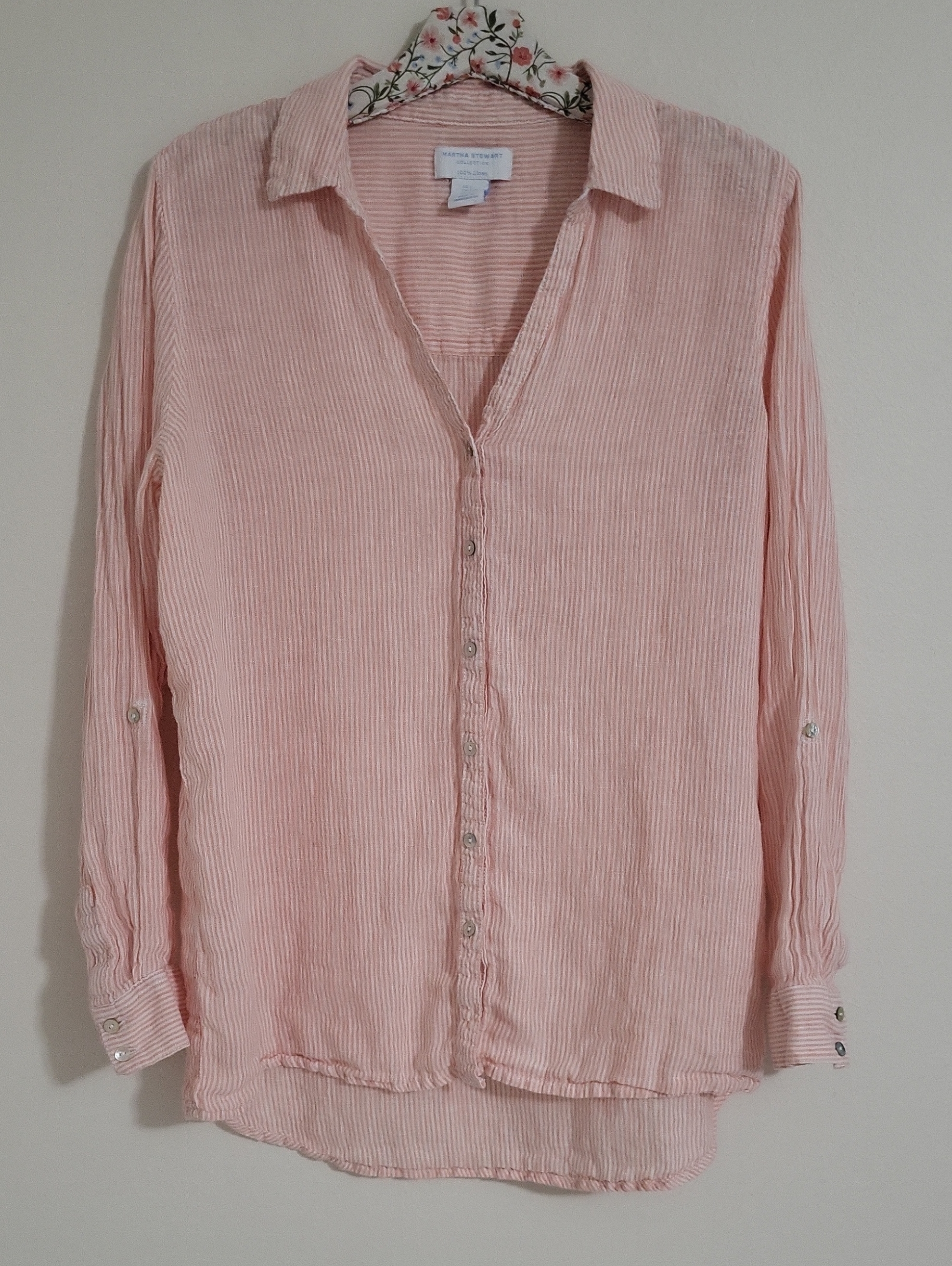 Martha Stewart Collection Linen PinkWhite Stripe Tunic Top Martha Stewart Collection Linen PinkWhite Stripe Tunic Top
